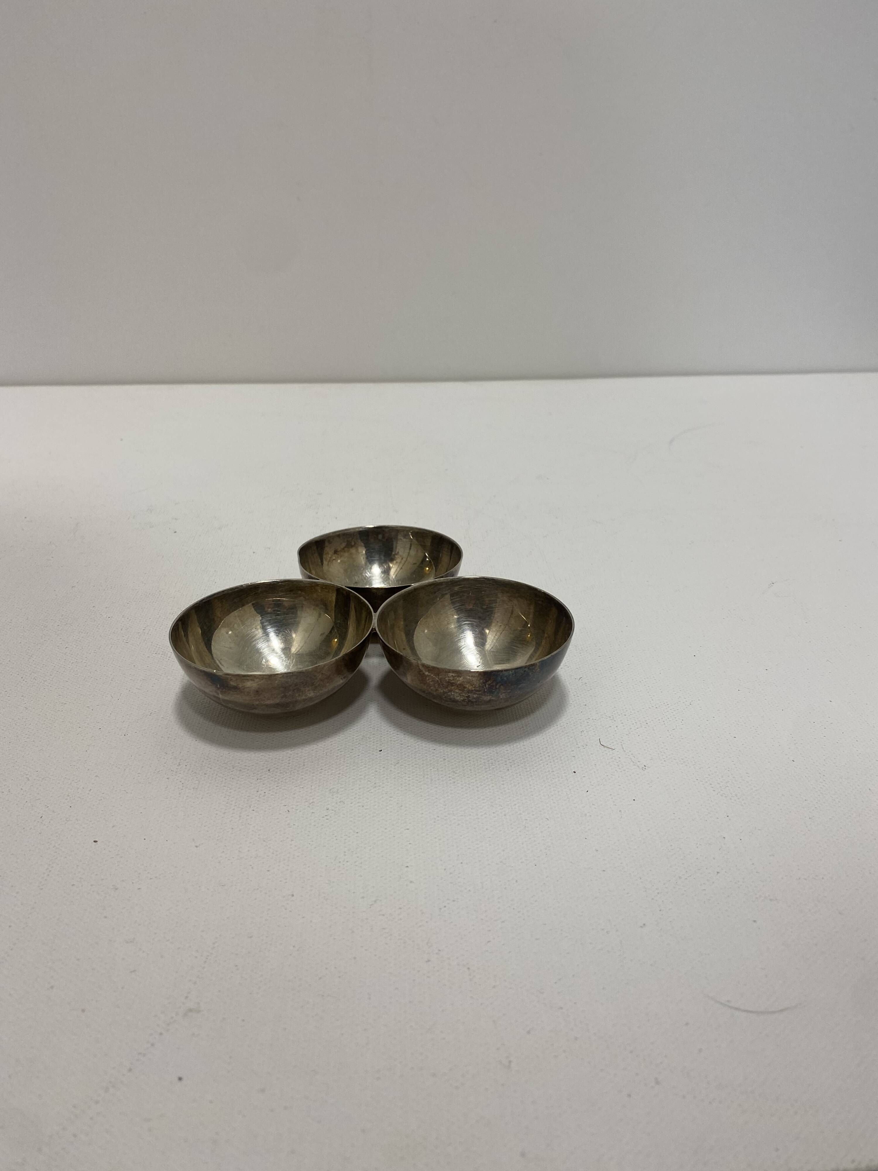 Silver Plated Triple Table Bowl Art Deco 1940s Salt & Pepper Sauce Egg Cup