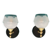 Paire d'appliques murales en laiton et globe en verre luminaire ancien transparent vintage