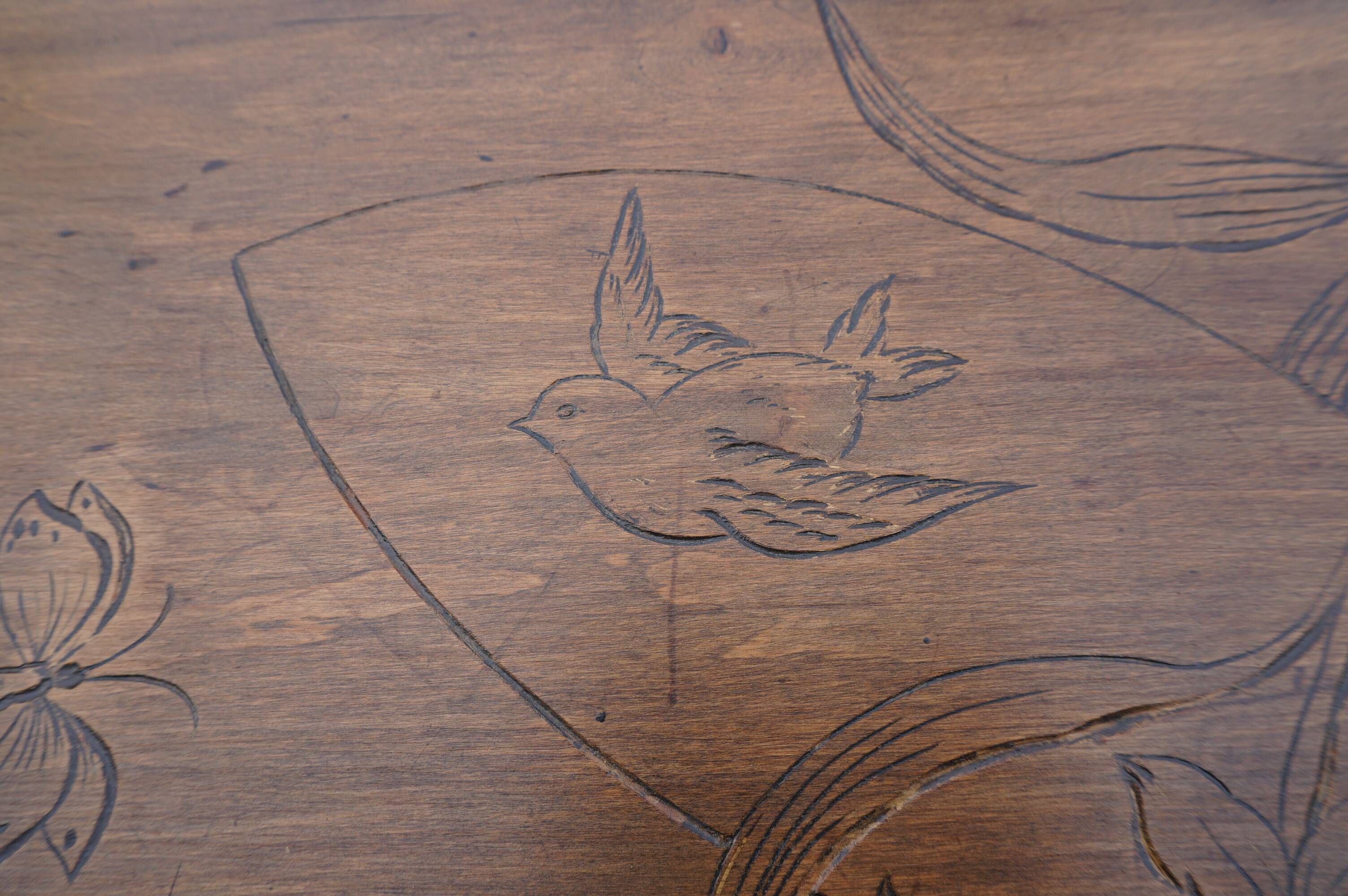 4 tables gigogne en bois art nouveau décor floral