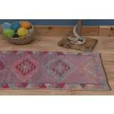 1970s Vintage Turkish Oushak Handmade Wool Cotton Purple Runner Rug 74x355