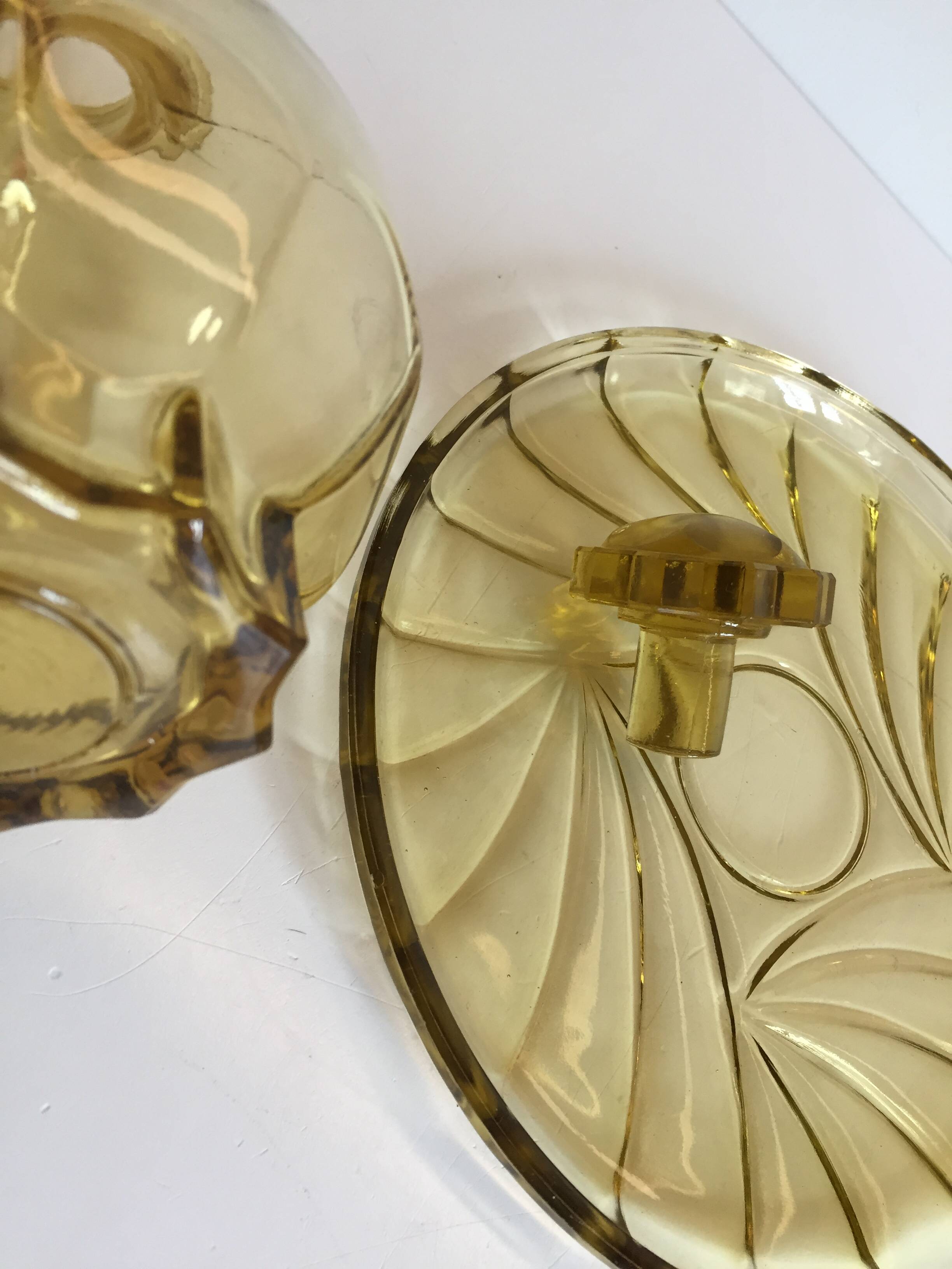 ART DECO Tray and Carafe Amber Yellow Glass