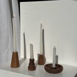 Pyramidal circular teak monoxyle candlestick H7 D5
