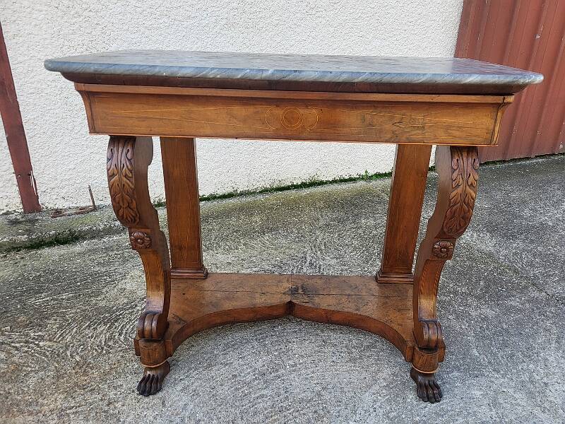 Empire restauration console with marble top in walnut from the 19th century
