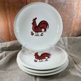 Set of 4 flat plates with red rooster hen decor