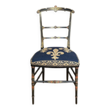 Chaise de chambre époque Napoleon III  Fleurs de Lys et décors peints colorés