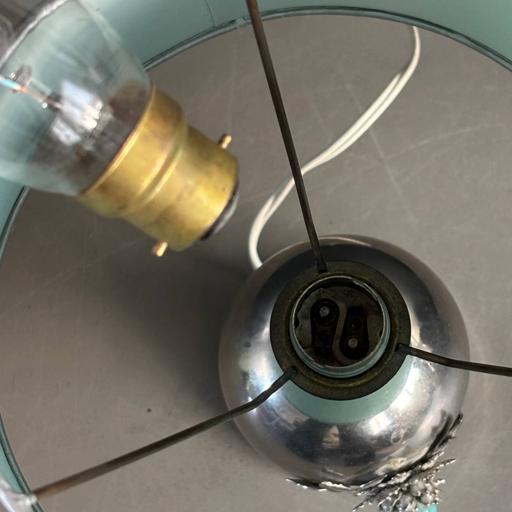 Chrome and turquoise metal table lamp