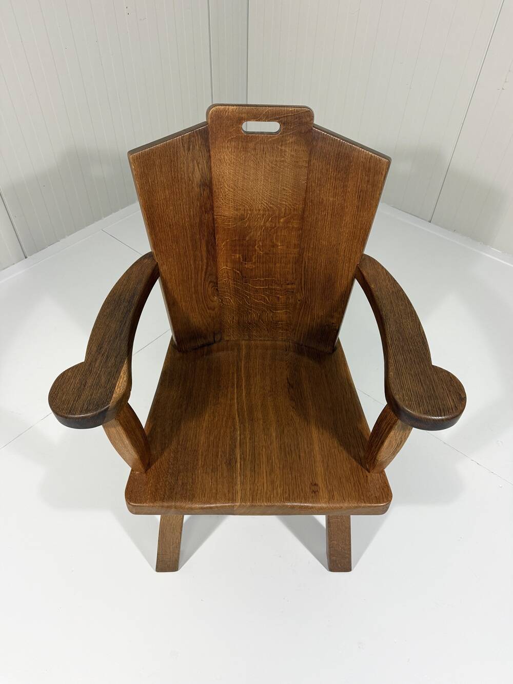 Rustic brutalist arm chair solid oak 1960’s