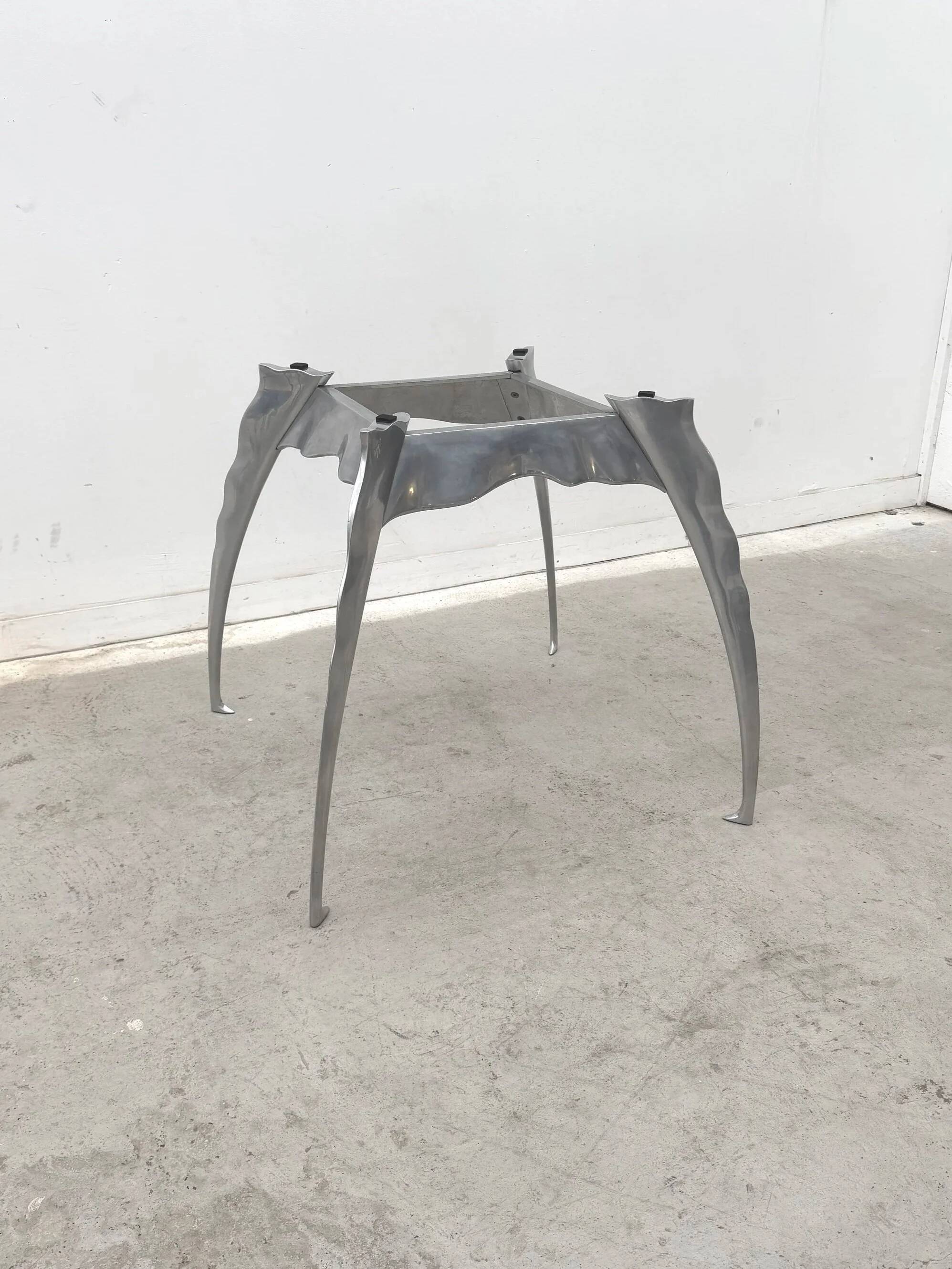 Dining table by Bernard Dequet for Protis France Design in cast aluminum and leather, France 1980