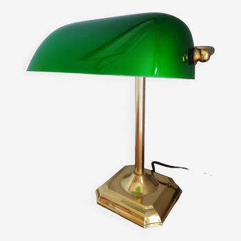 Banker lamp in brass and vintage glass