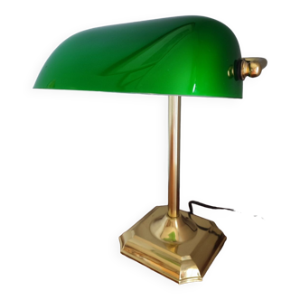 Banker lamp in brass and vintage glass