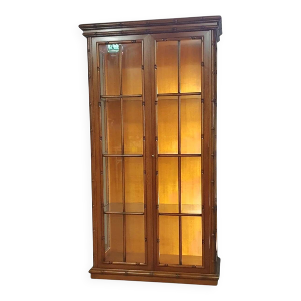Cabinet en faux bambou par Jonathan Adler / couches de verre / années 1980