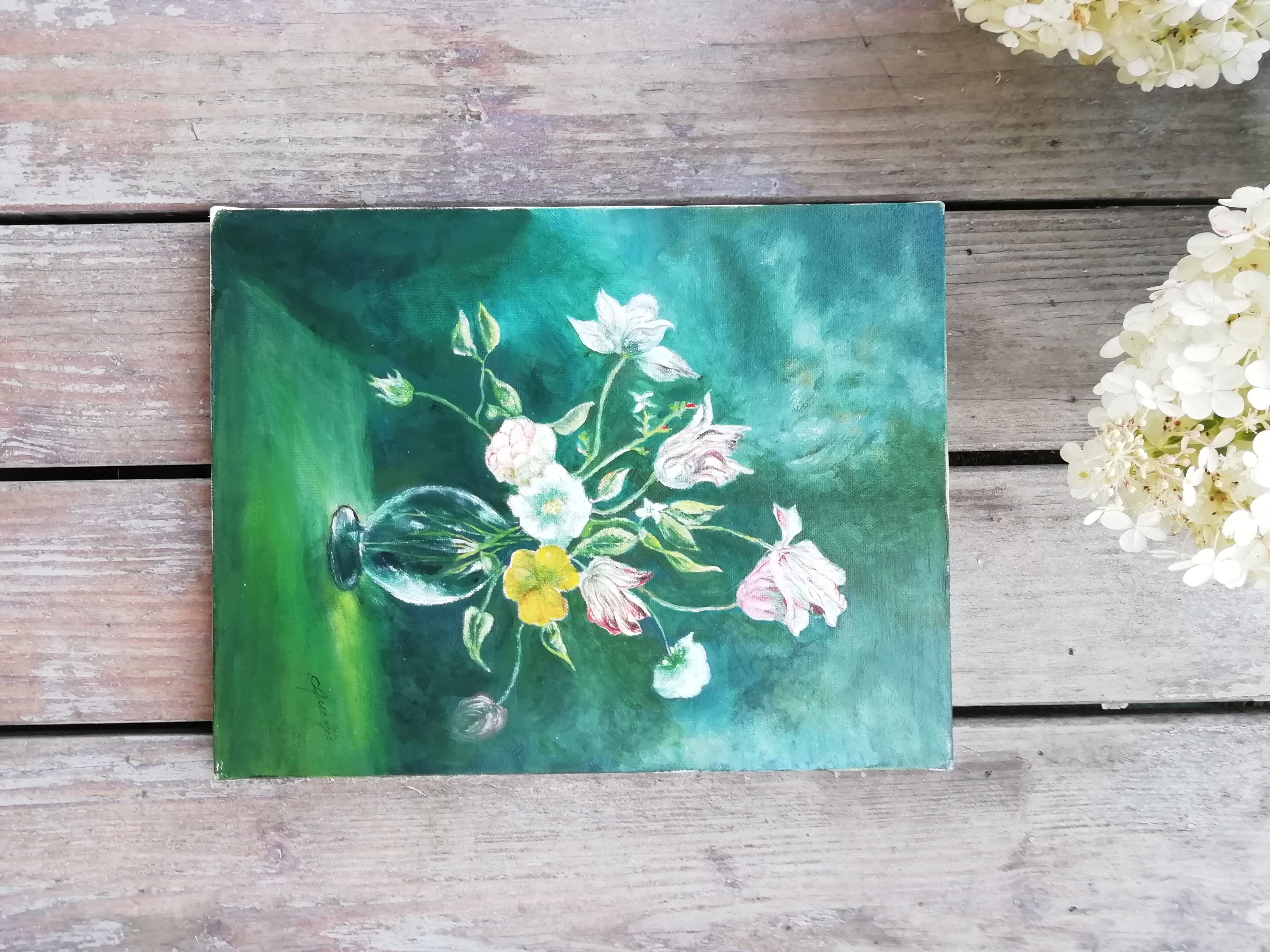 Oil on canvas tulips in vase