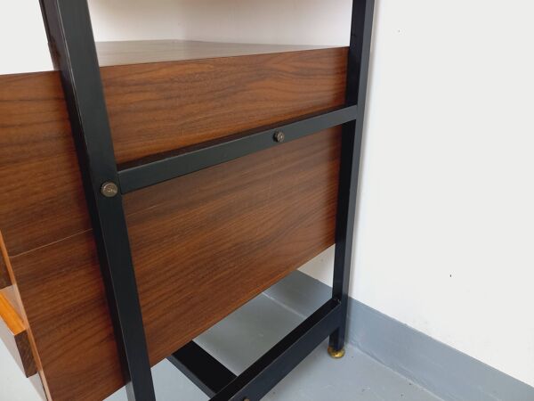 Bureau italien moderniste avec bibliothèque étagère string teck métal