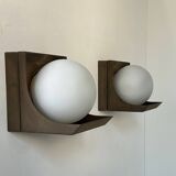 Pair of vintage wall lights, RAAK W1804, brown Bakelite and opaline, Netherlands