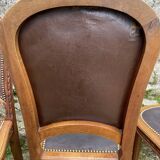 6 Louis XVI style chairs in solid beech and Cordoba leather, 1900