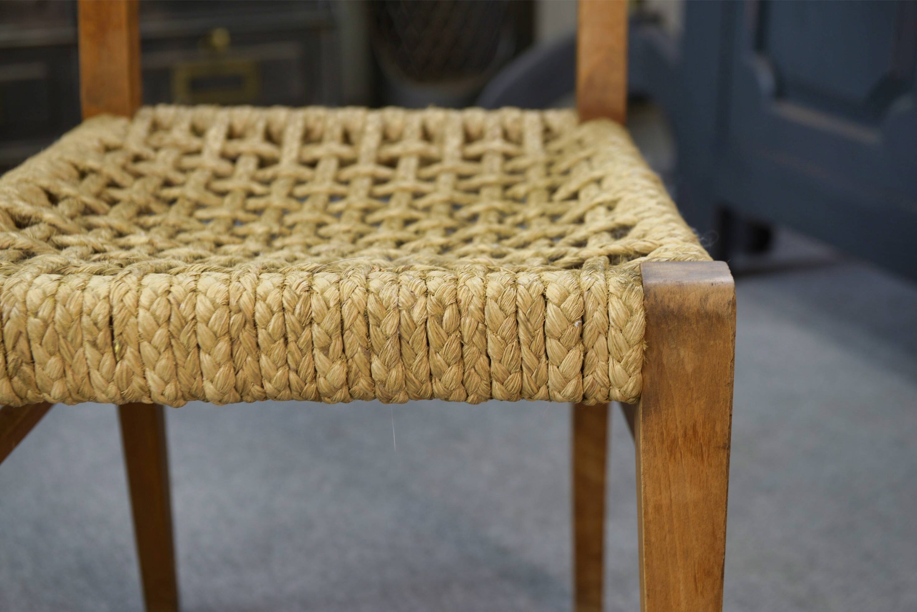 Set of 6 woven rope chairs by Adrien Audoux & Frida Minet for Vibo Versoul 1940's