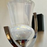 Pair of iridescent tulip wall lights and chrome arms