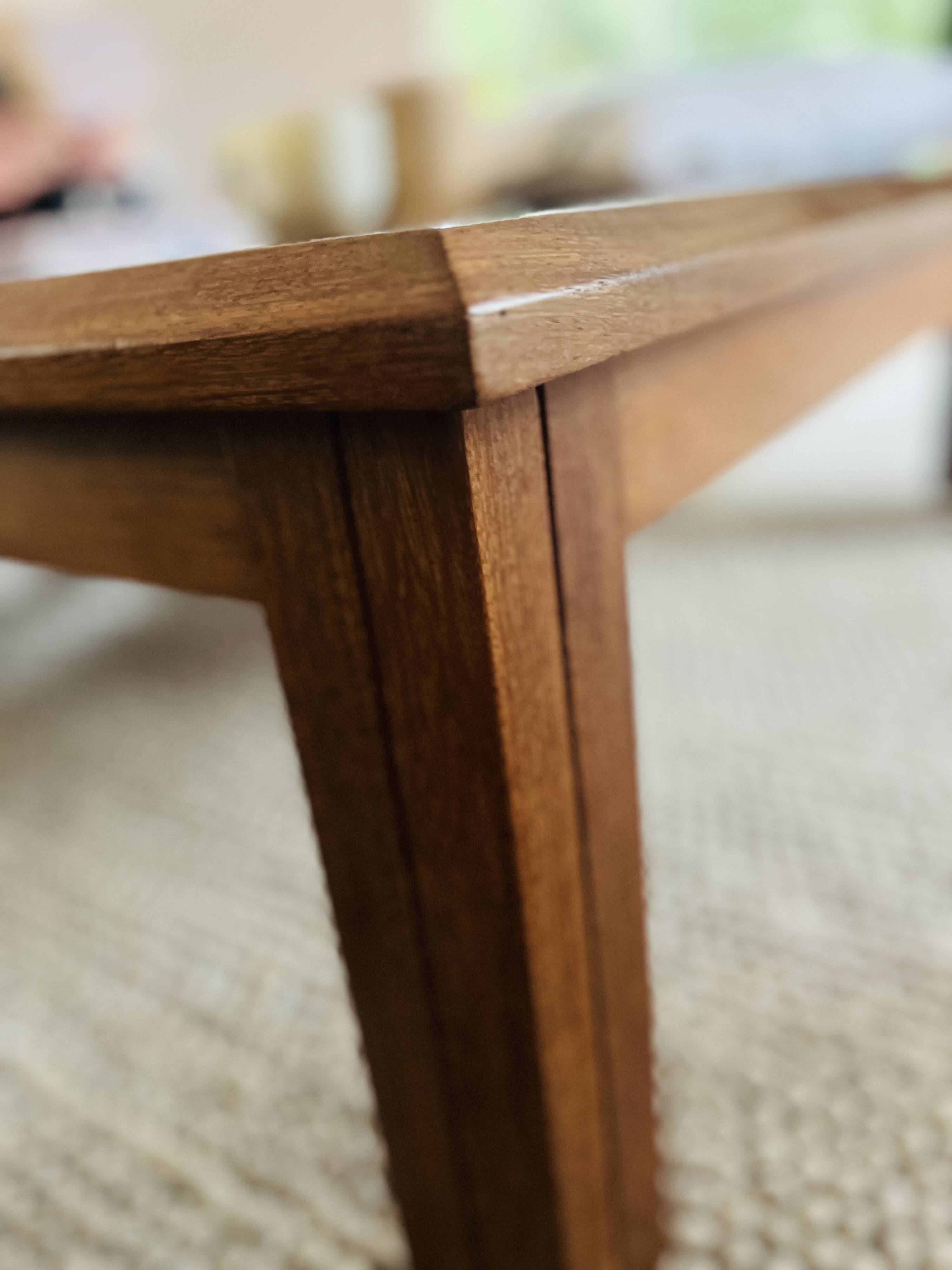Large handcrafted coffee table in exotic wood + nesting tables.