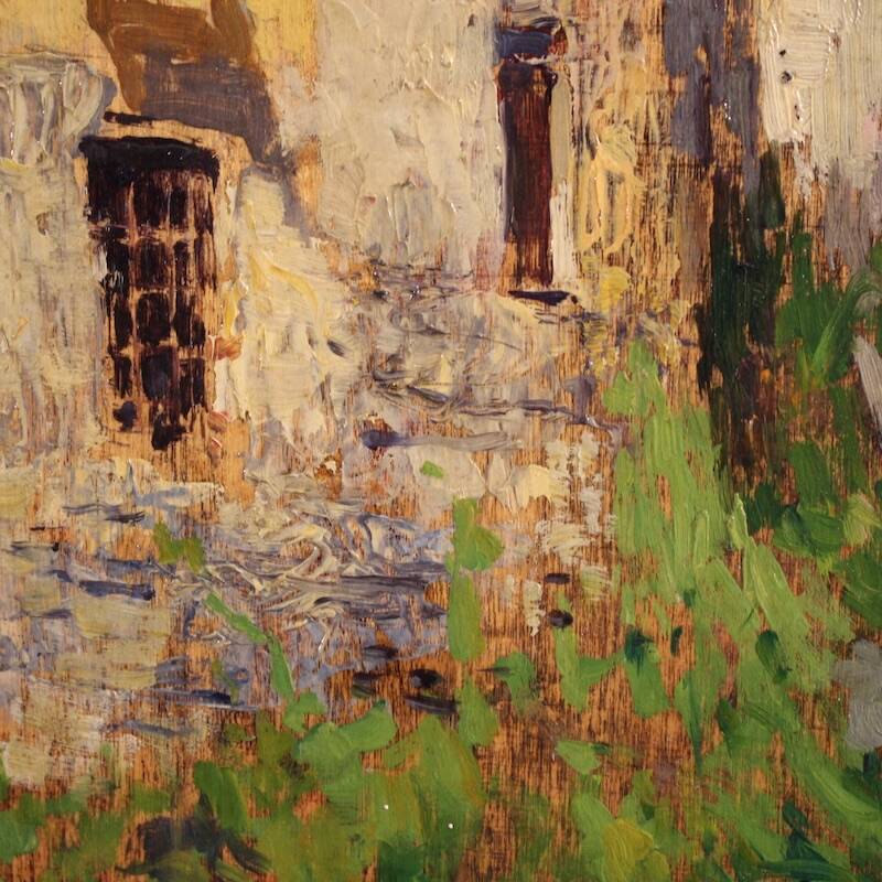 Italian landscape painting view of houses from the 20th century