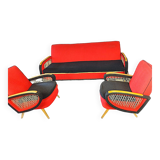 Vintage Rockabilly living room set, sofa bed and armchairs.