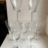 Set of 7 wine glasses, crystal water engraved 50-60s