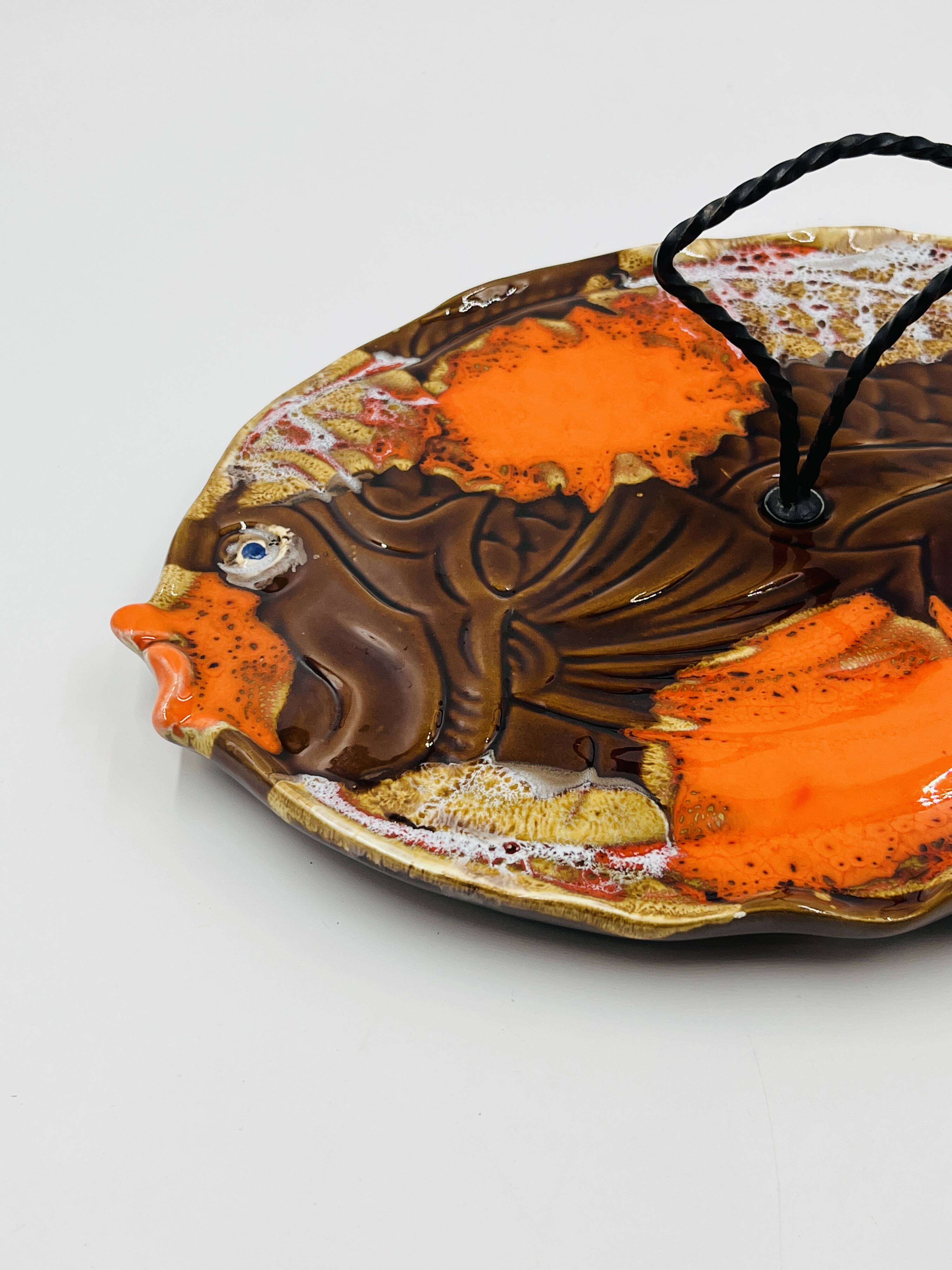 Plat Poisson Vallauris Céramique Vintage Orange