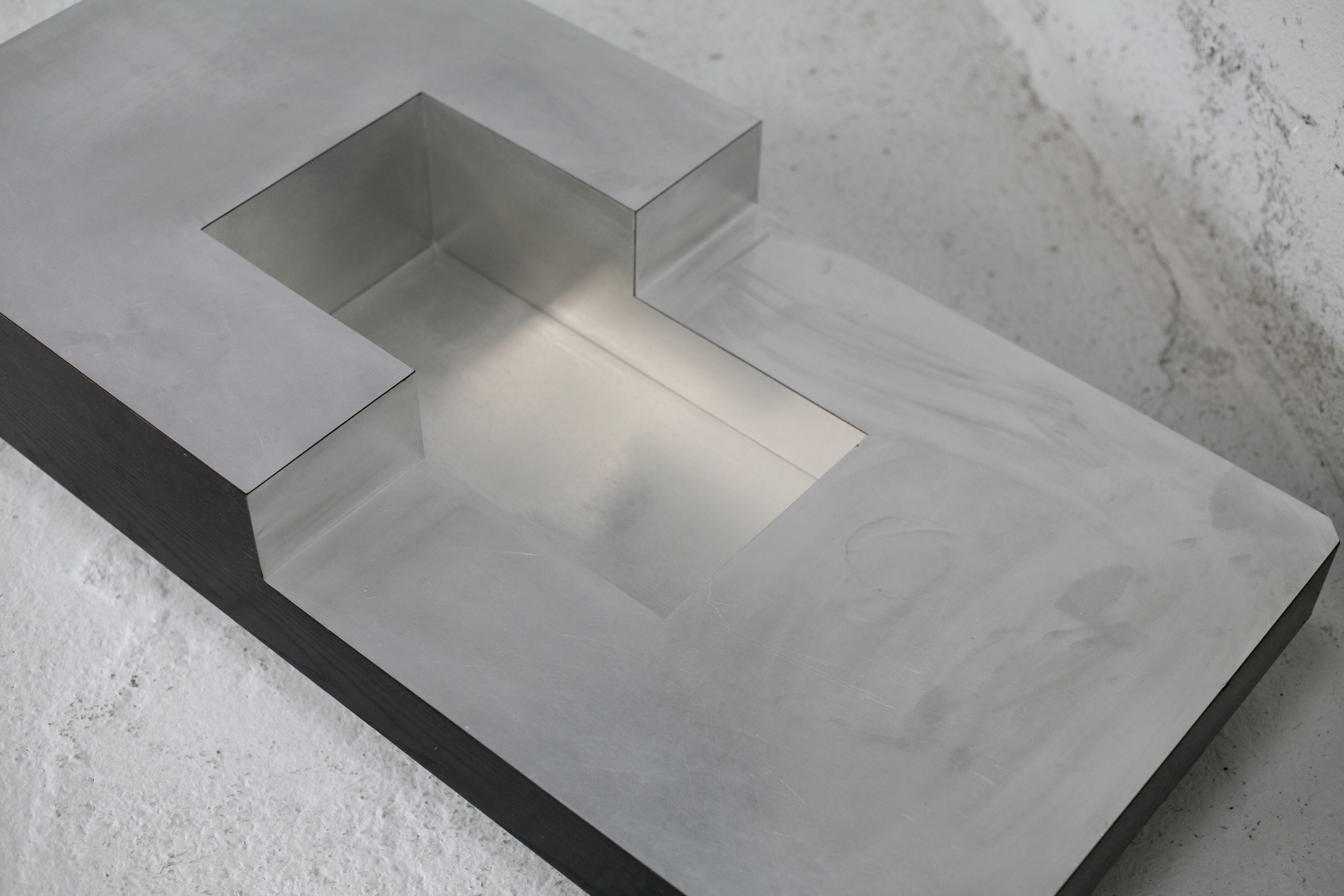 Coffee table "Space Age", wood, aluminum veneer, France, circa 1970