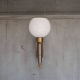 Pair of brass and white opaline wall lights, vintage wall light