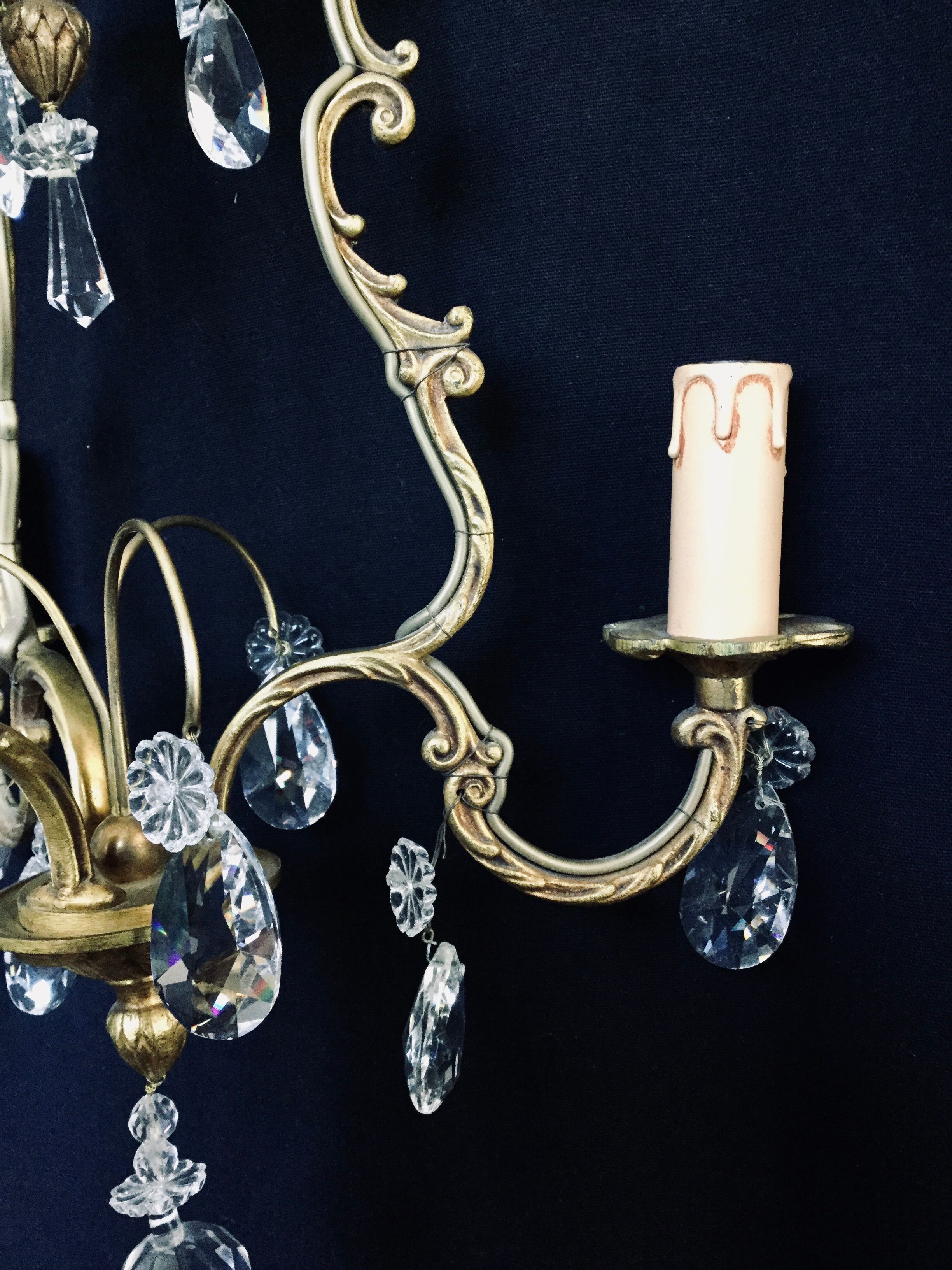 Bronze and crystal 3 light cage chandelier