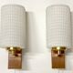 Pair of Scandinavian Wall Lights - Opaline Brass Wood - 50's 60's