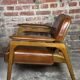 Scandinavian style armchairs (pair) in rubberwood and leather