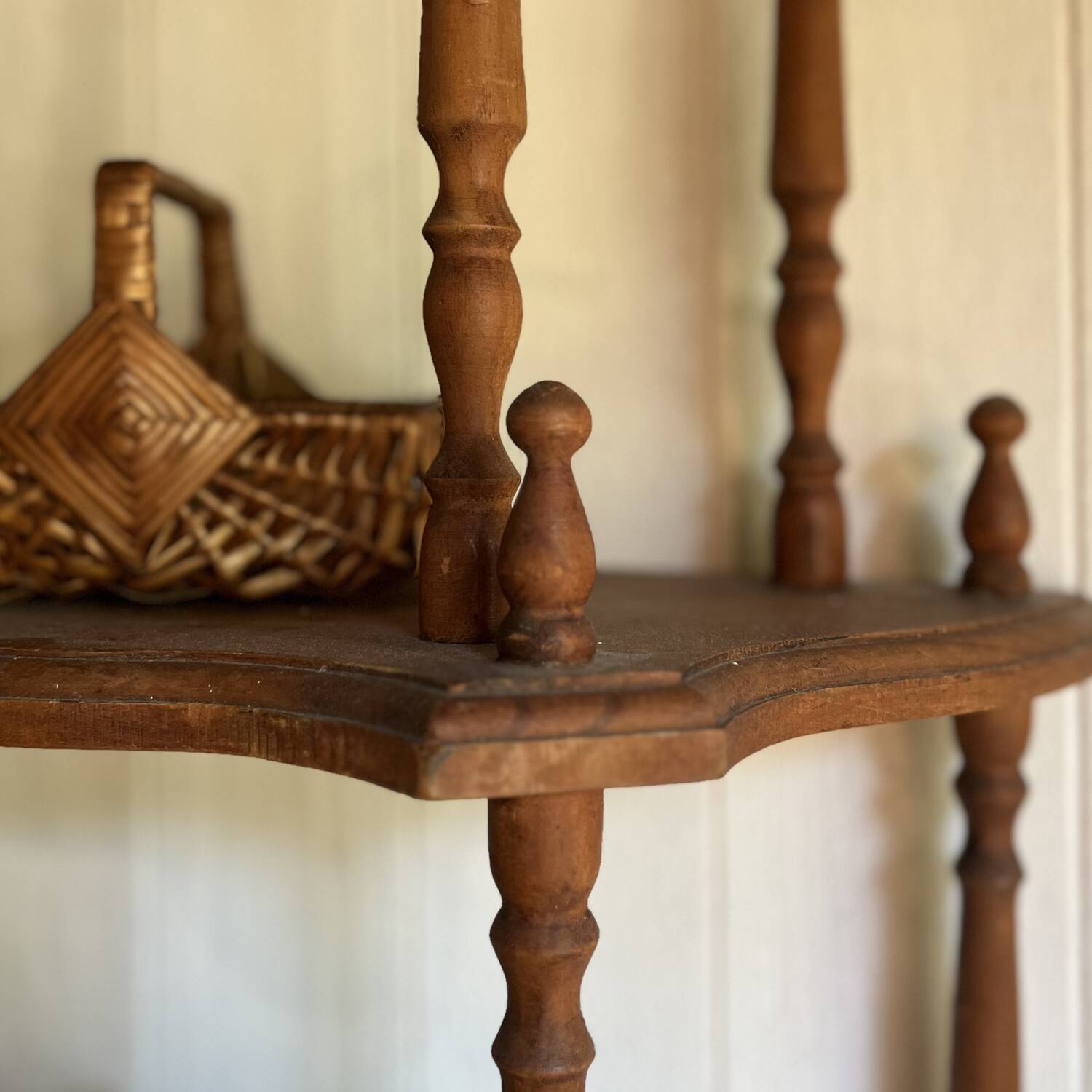 Turned wooden shelf