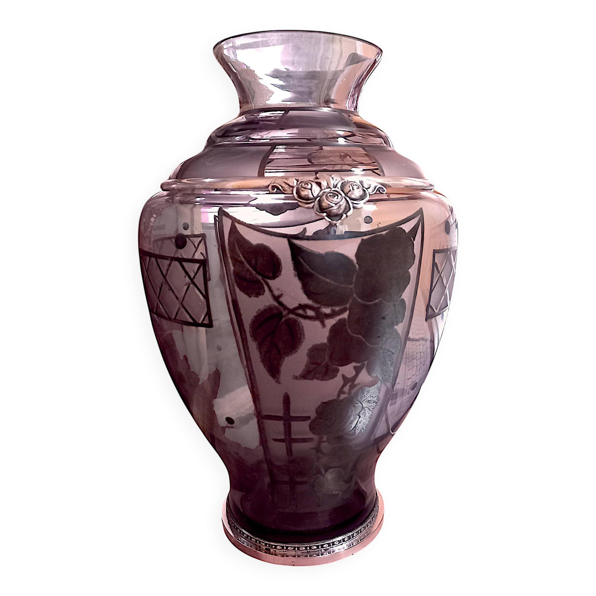 Art Deco vase in glass and silver metal