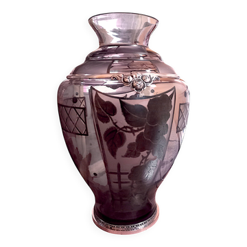 Vase Art Déco en verre et métal argenté
