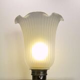 White opaline glass boudoir Art Deco lamp with tulip pleated glass shade