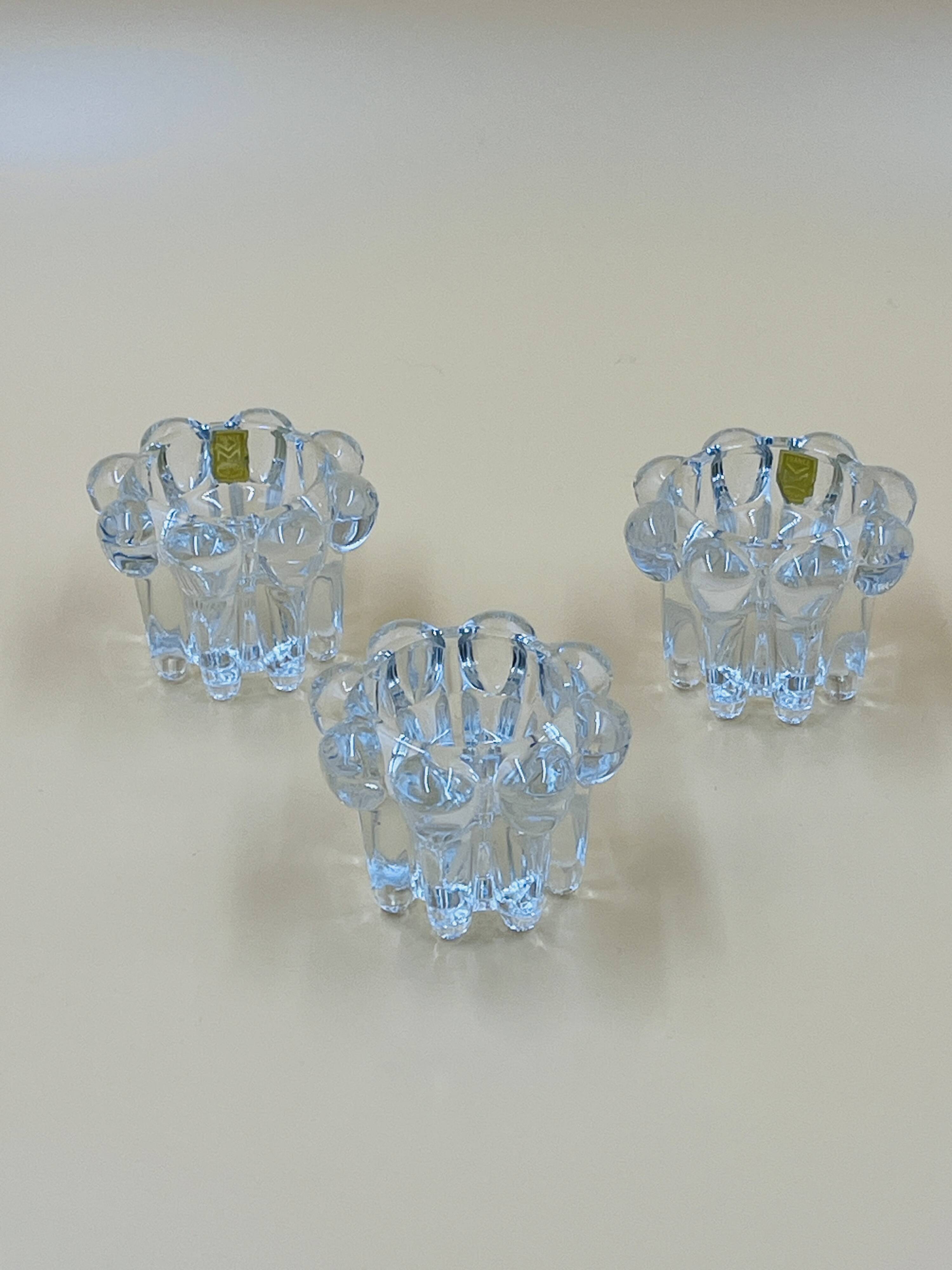 Set of 3 vintage glass candle holders – Glassware from Reims