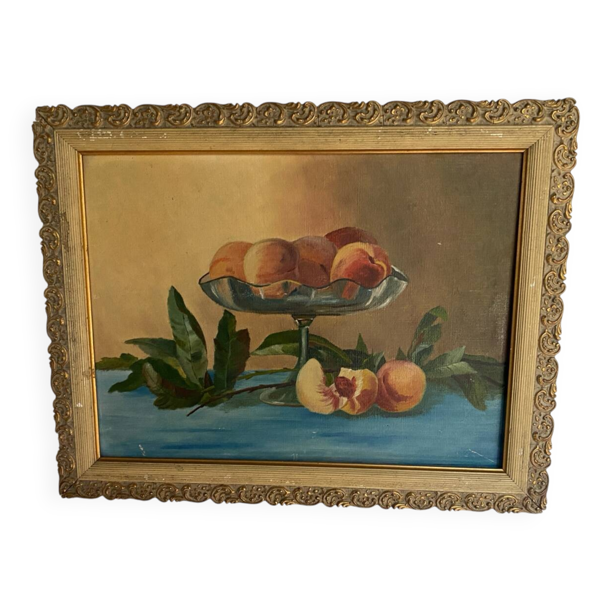 Antique still life on framed panel