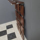 Coat rack wall unit in palisander wood veneer and chrome 1960s