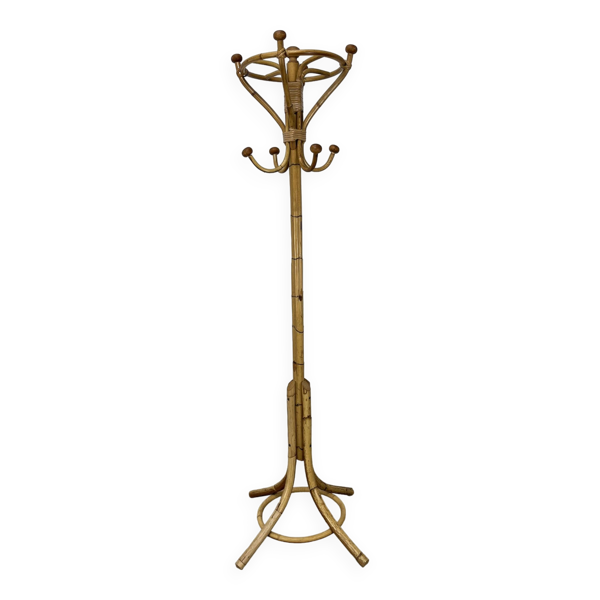 Portemanteau perroquet rotin vintage