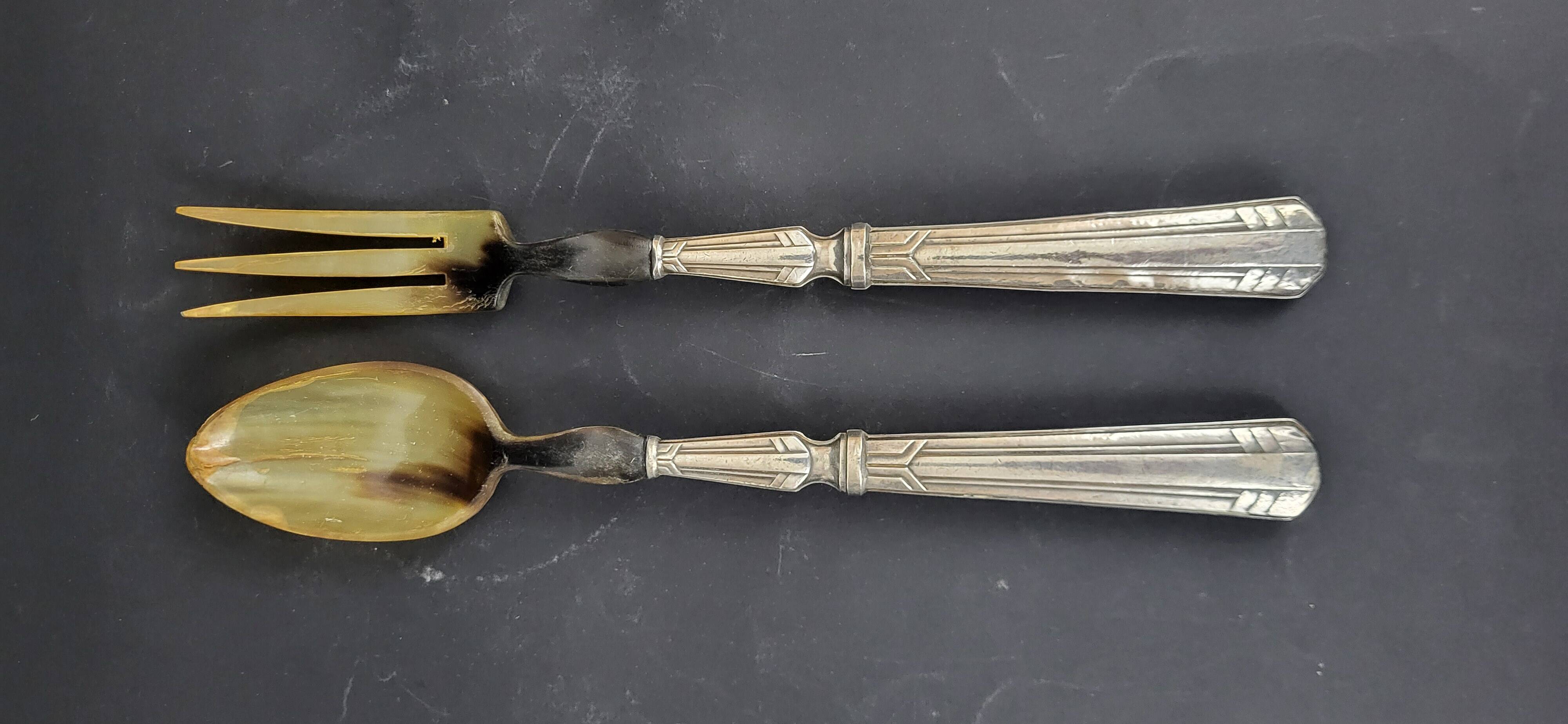 Art Deco Silver Salad Servers (Minerva Hallmark)