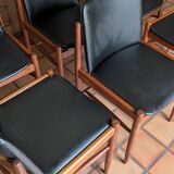 6 Chaises scandinaves teck et simili cuir 1960