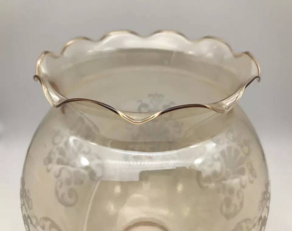 1970s Lampshade / Globe two mouths for suspension Decorated amber glass