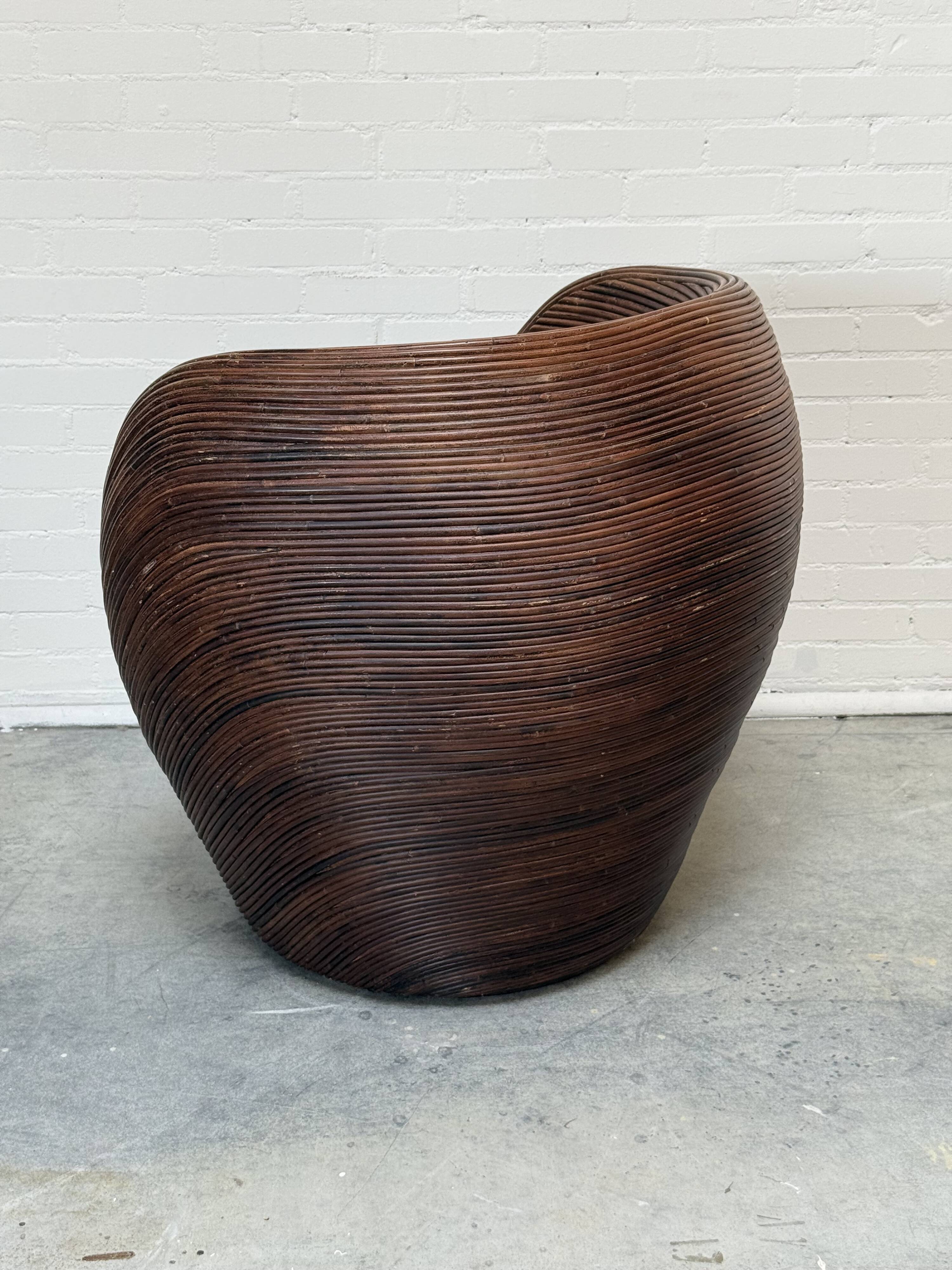 Organic Rattan Lounge Chair Attributed to Gabriella Crespi