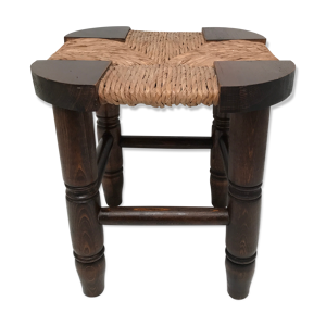 Tabouret en paille campagnard vintage