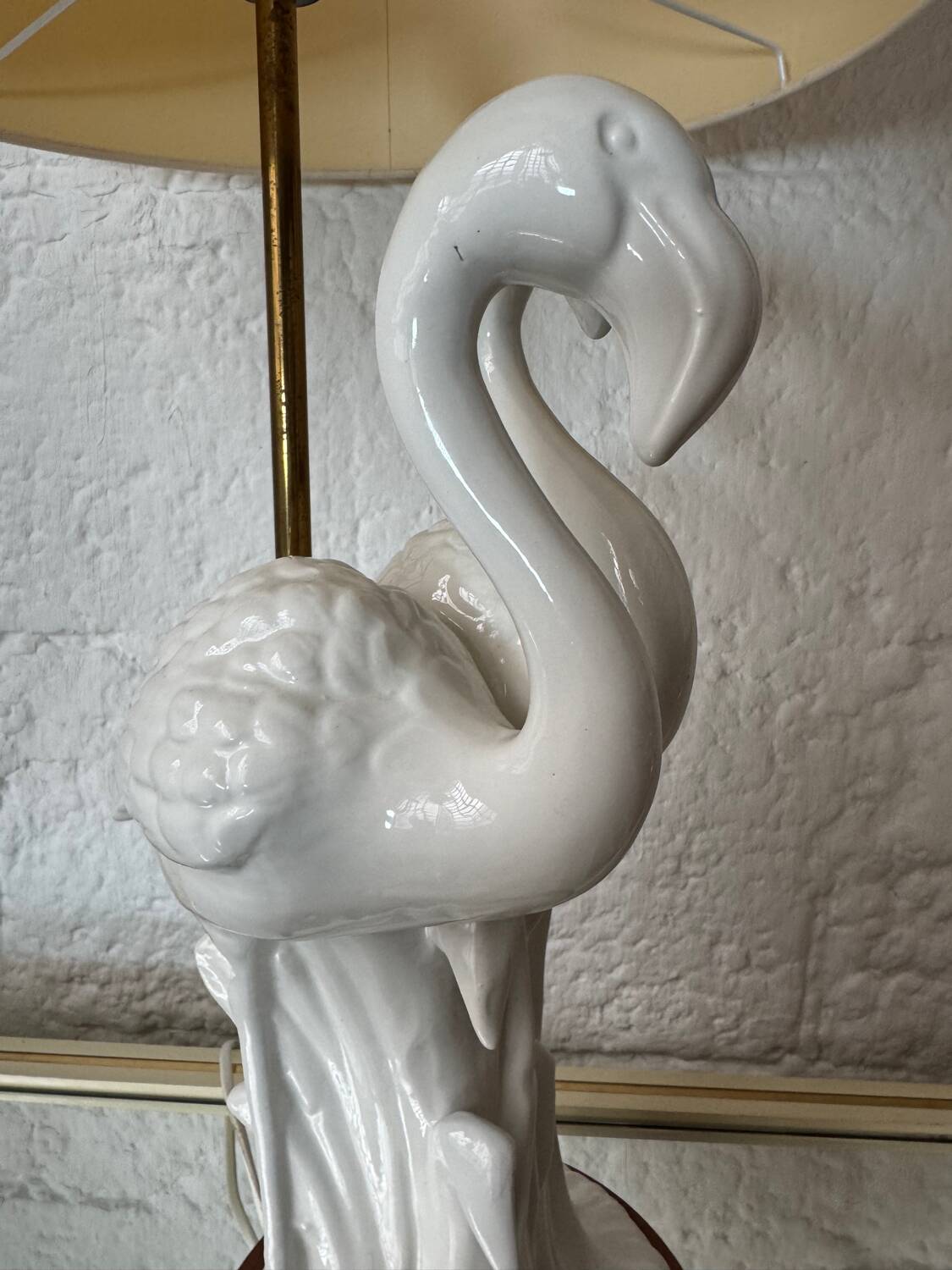 Porcelain lamp with pink flamingos from the 1980s.