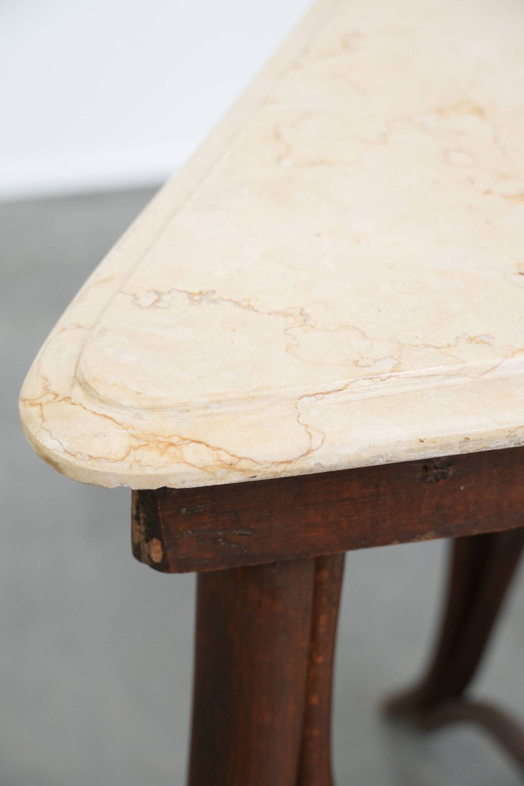 Elegant antique Thonet design side table from the early 20th century with a natural stone top