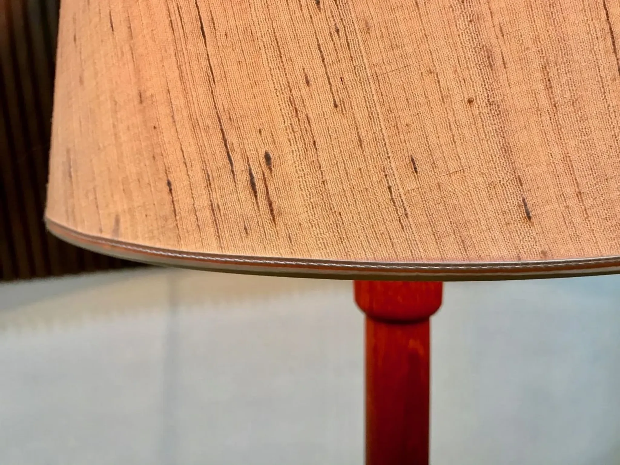 Teak Floor Lamp with Lampshade in Wild Silk, Denmark 1960s