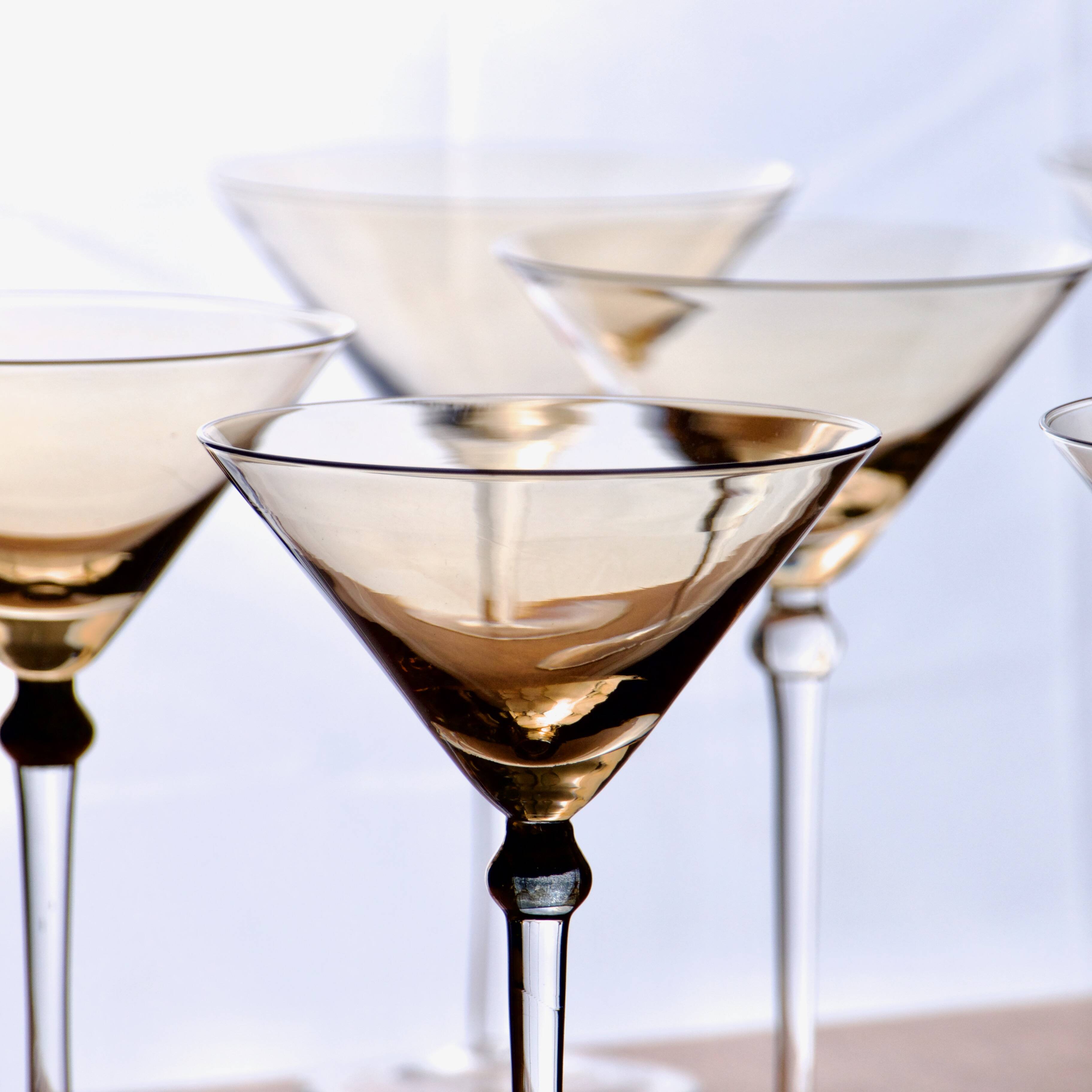 10 Vintage 1970s Amber Large Cocktail Glasses