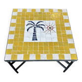 Table basse carrée en zellige jaune, décor palmier