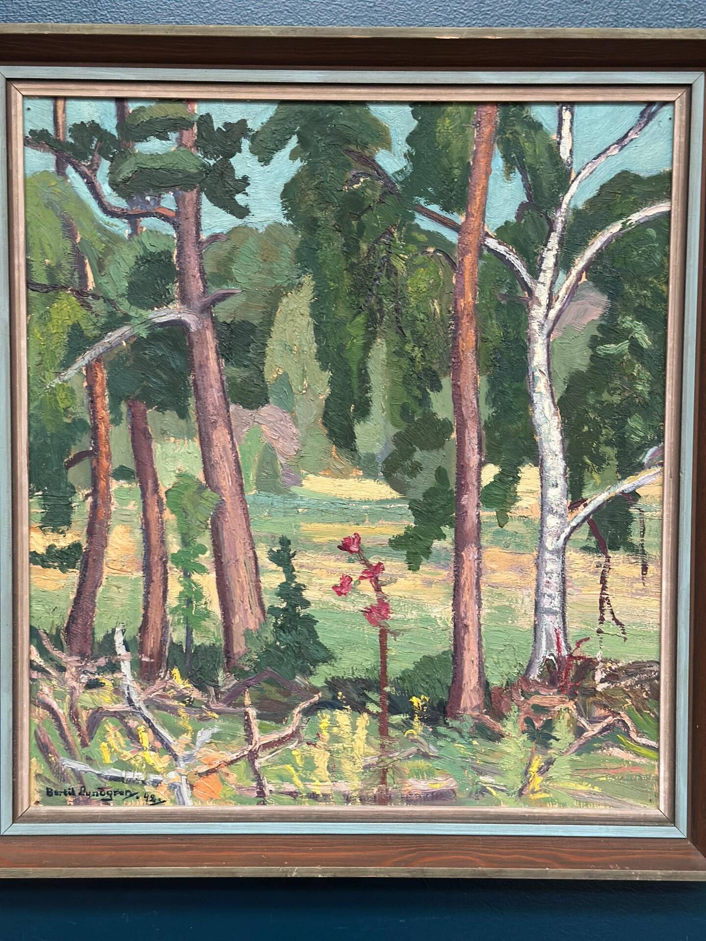 Huile su panneau suédoise – « Forêt » par Bertil Lundgren (1900–1979)